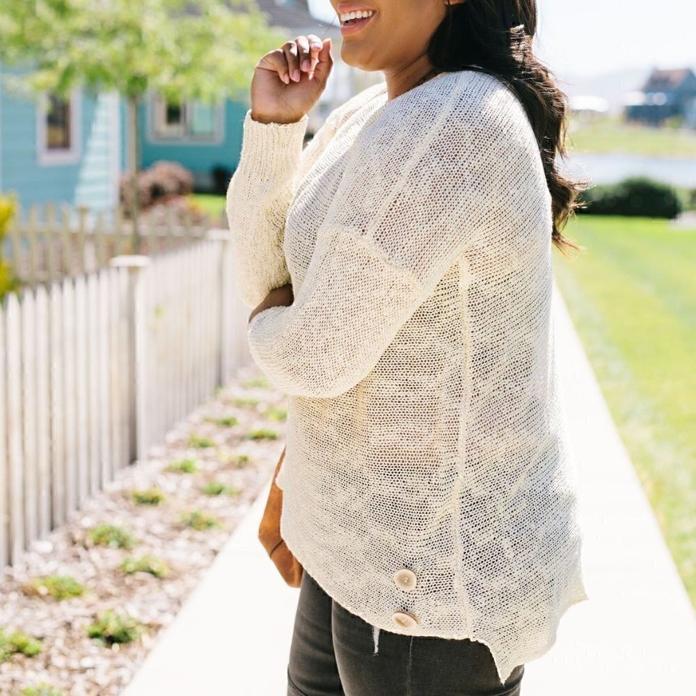 Ces Femme Cream Sheer Sweater w/ Sequin Details - Picture 2 of 6